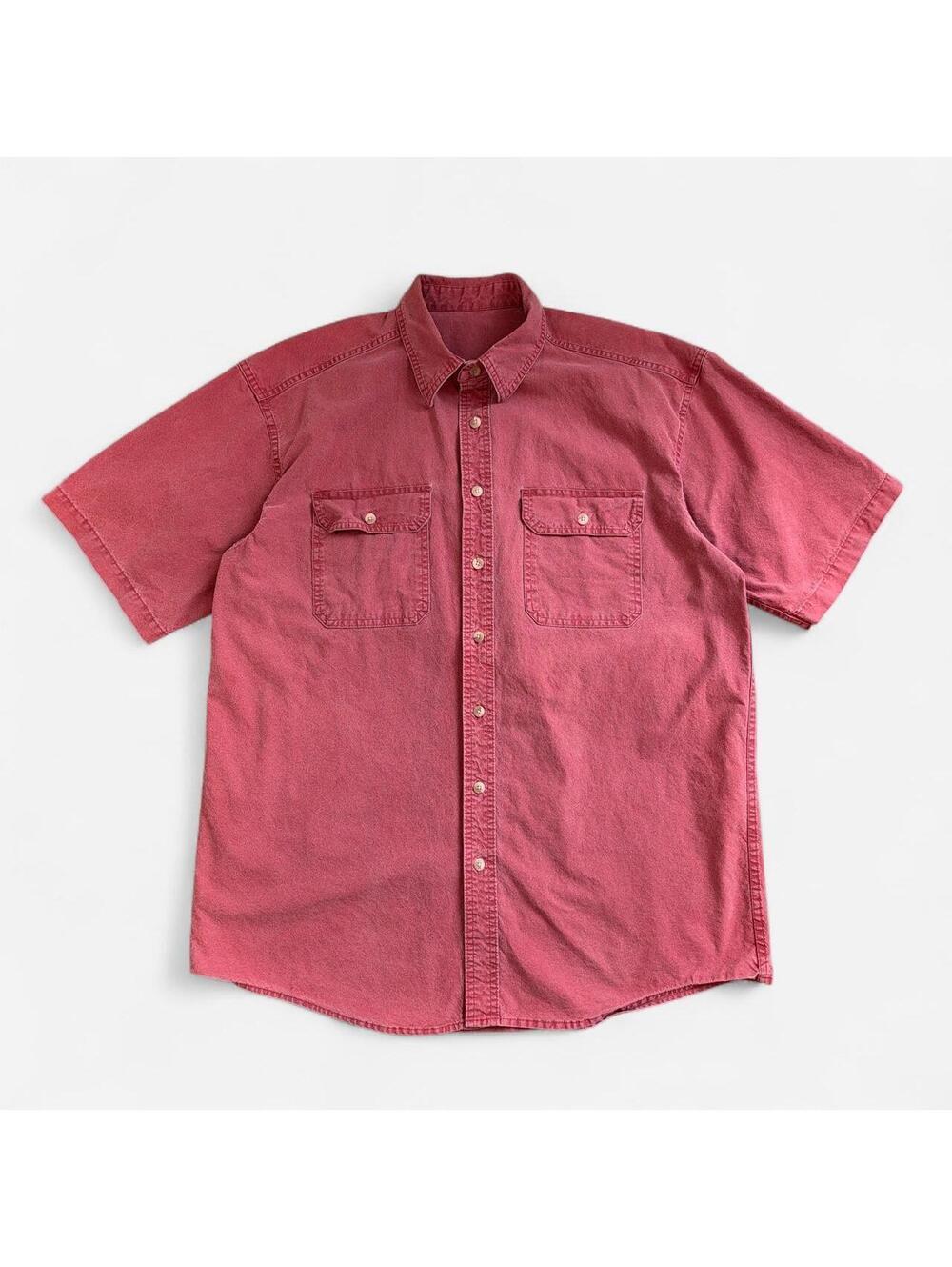 90s Faded Brick Red Heavyweight Cotton Short Sleeve Button Down Shirt fits L - Picture 1 of 7